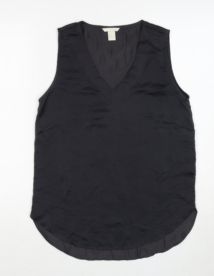 H&M Womens Grey Polyester Basic Tank Size 8 V-Neck