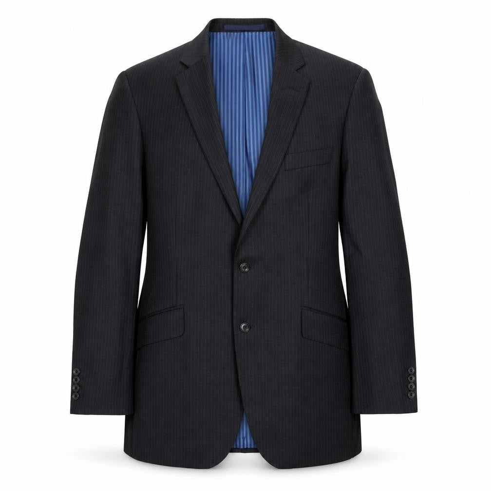 Front view of Marks & Spencer men’s grey striped wool jacket suit jacket, size 42, regular