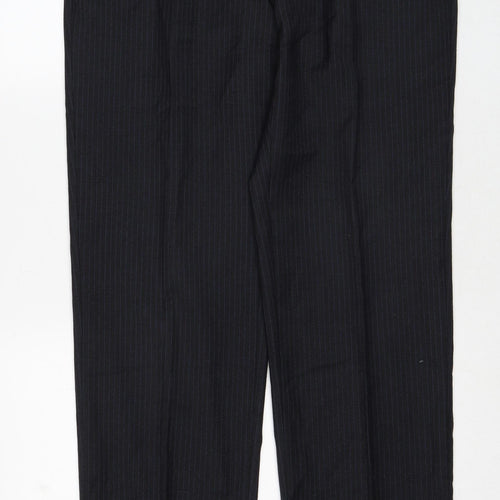 Marks and Spencer Mens Grey Striped Wool Trousers Size 36 in L33 in Regular Zip