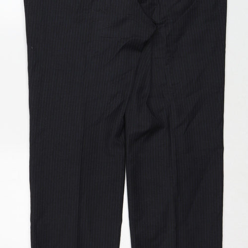 Marks and Spencer Mens Grey Striped Wool Trousers Size 36 in L33 in Regular Zip