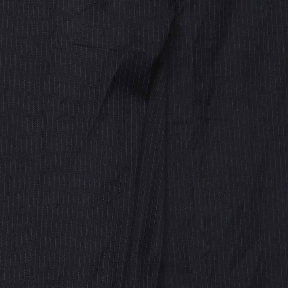 Marks and Spencer Mens Grey Striped Wool Trousers Size 36 in L33 in Regular Zip