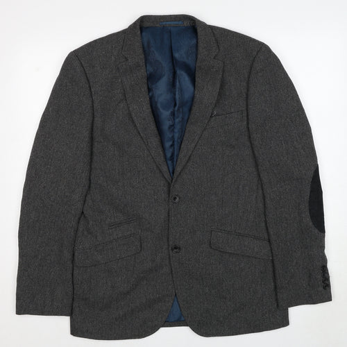 NEXT Mens Grey Herringbone Polyester Jacket Blazer Size 40 Regular - Elbow Patches