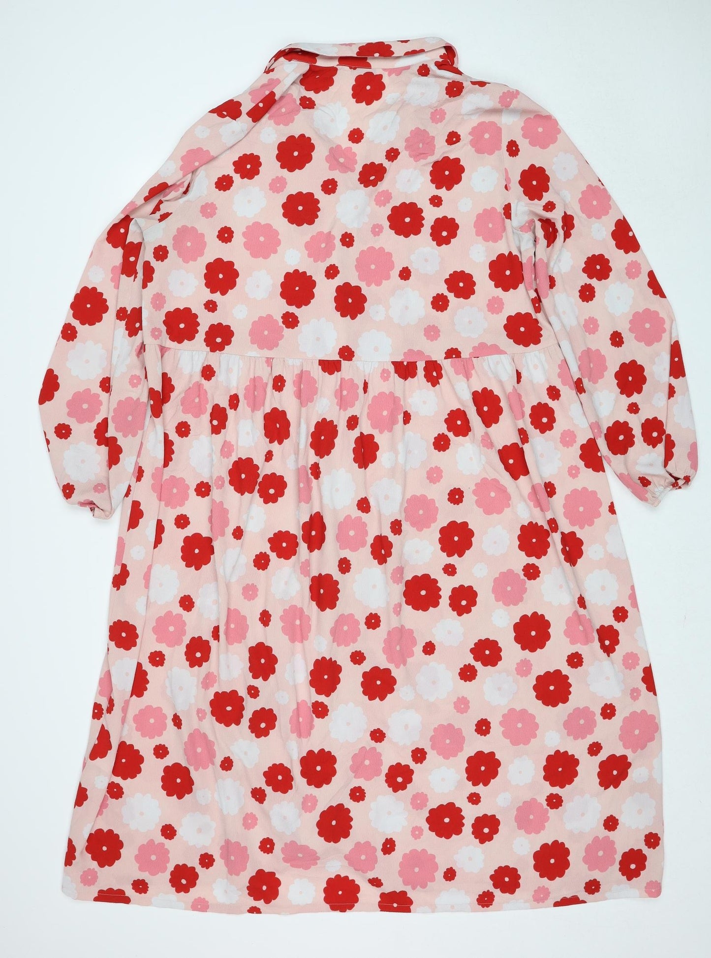 Monki Womens Pink Floral Polyester Shirt Dress Size XL Collared Button