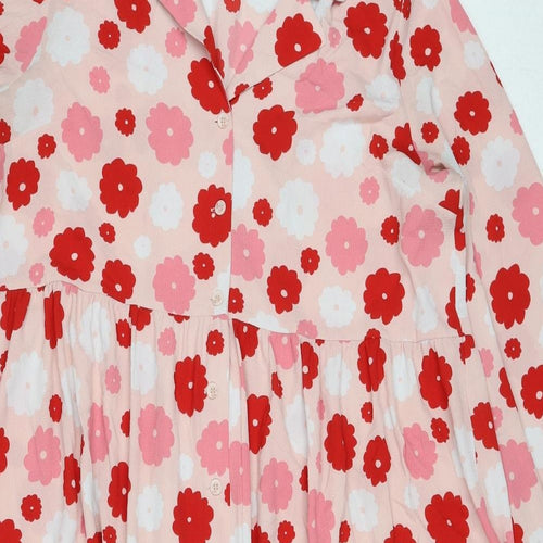 Monki Womens Pink Floral Polyester Shirt Dress Size XL Collared Button