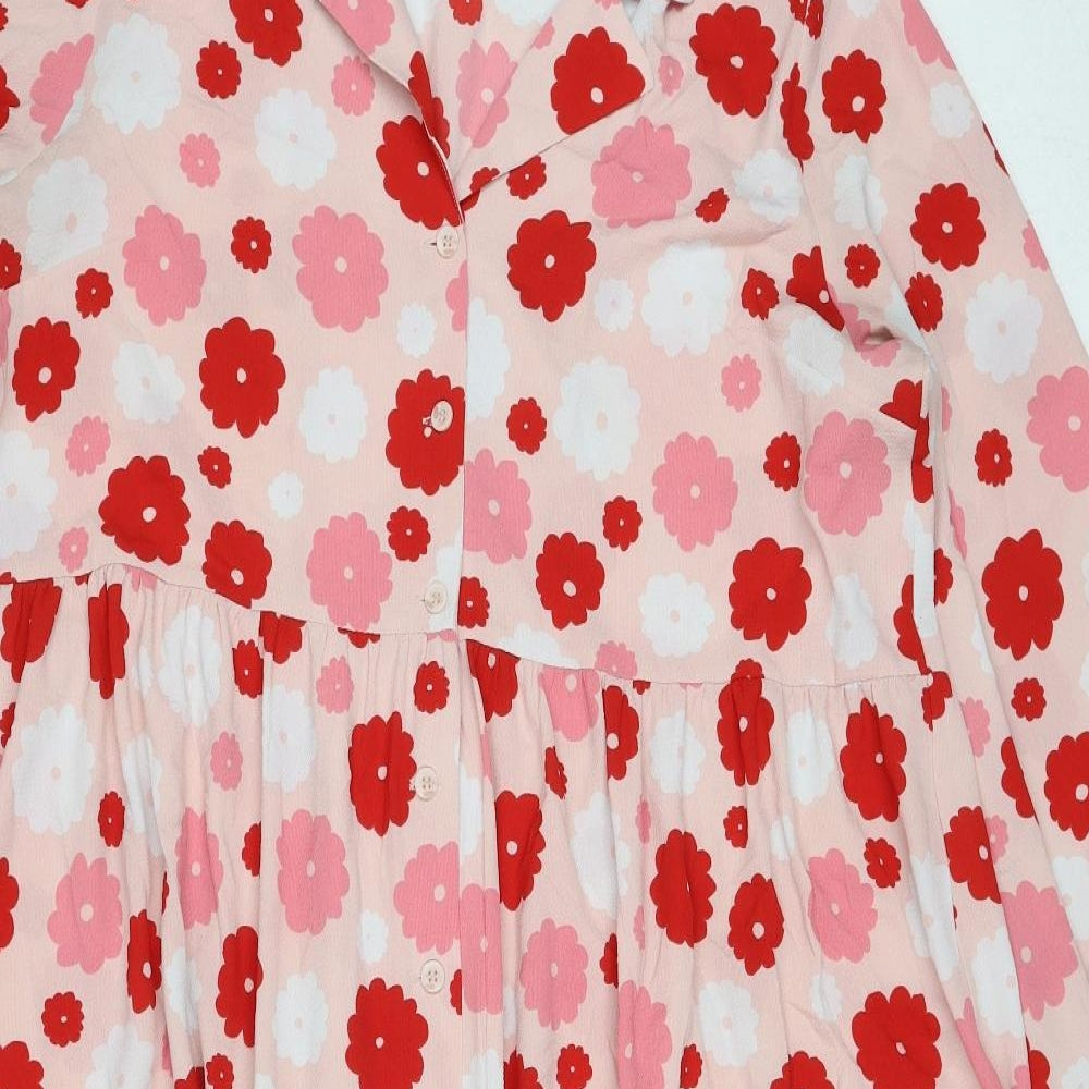 Monki Womens Pink Floral Polyester Shirt Dress Size XL Collared Button