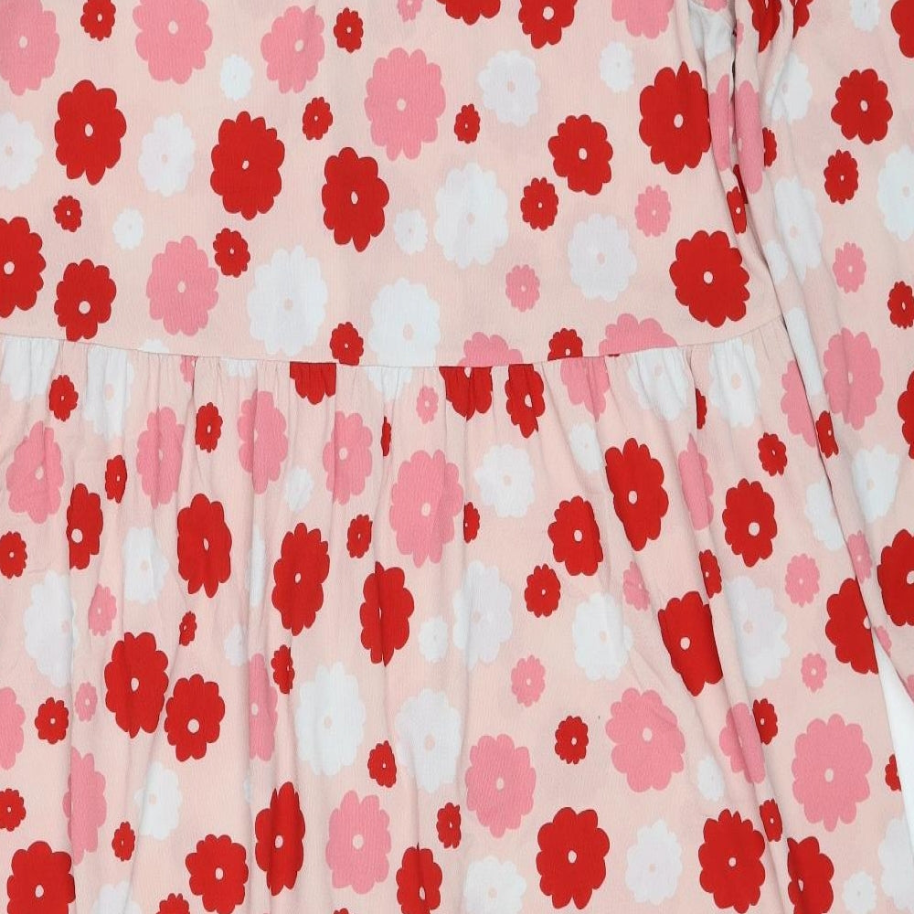 Monki Womens Pink Floral Polyester Shirt Dress Size XL Collared Button