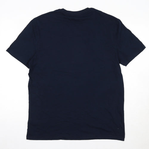 Marks and Spencer Mens Blue Cotton T-Shirt Size M Round Neck Pullover - Tree Rex Christmas