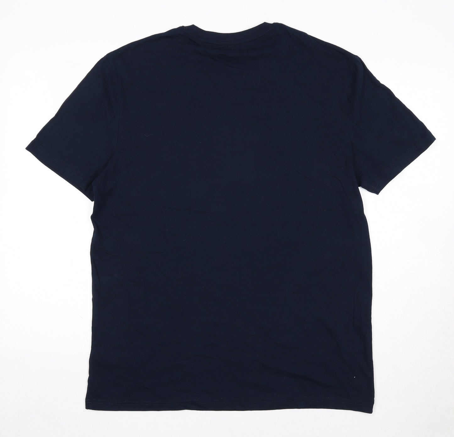 Marks and Spencer Mens Blue Cotton T-Shirt Size M Round Neck Pullover - Tree Rex Christmas