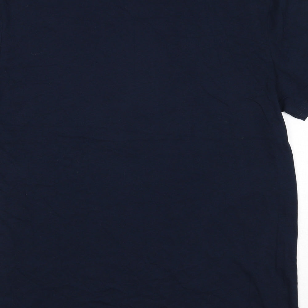 Marks and Spencer Mens Blue Cotton T-Shirt Size M Round Neck Pullover - Tree Rex Christmas