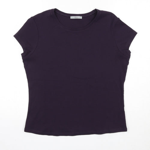 Marks and Spencer Womens Purple Cotton Basic T-Shirt Size 16 Round Neck