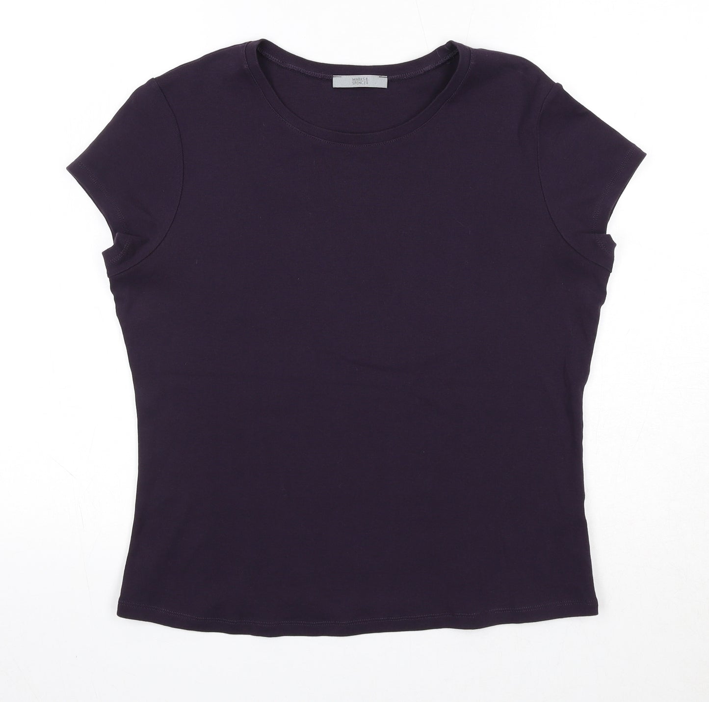 Marks and Spencer Womens Purple Cotton Basic T-Shirt Size 16 Round Neck