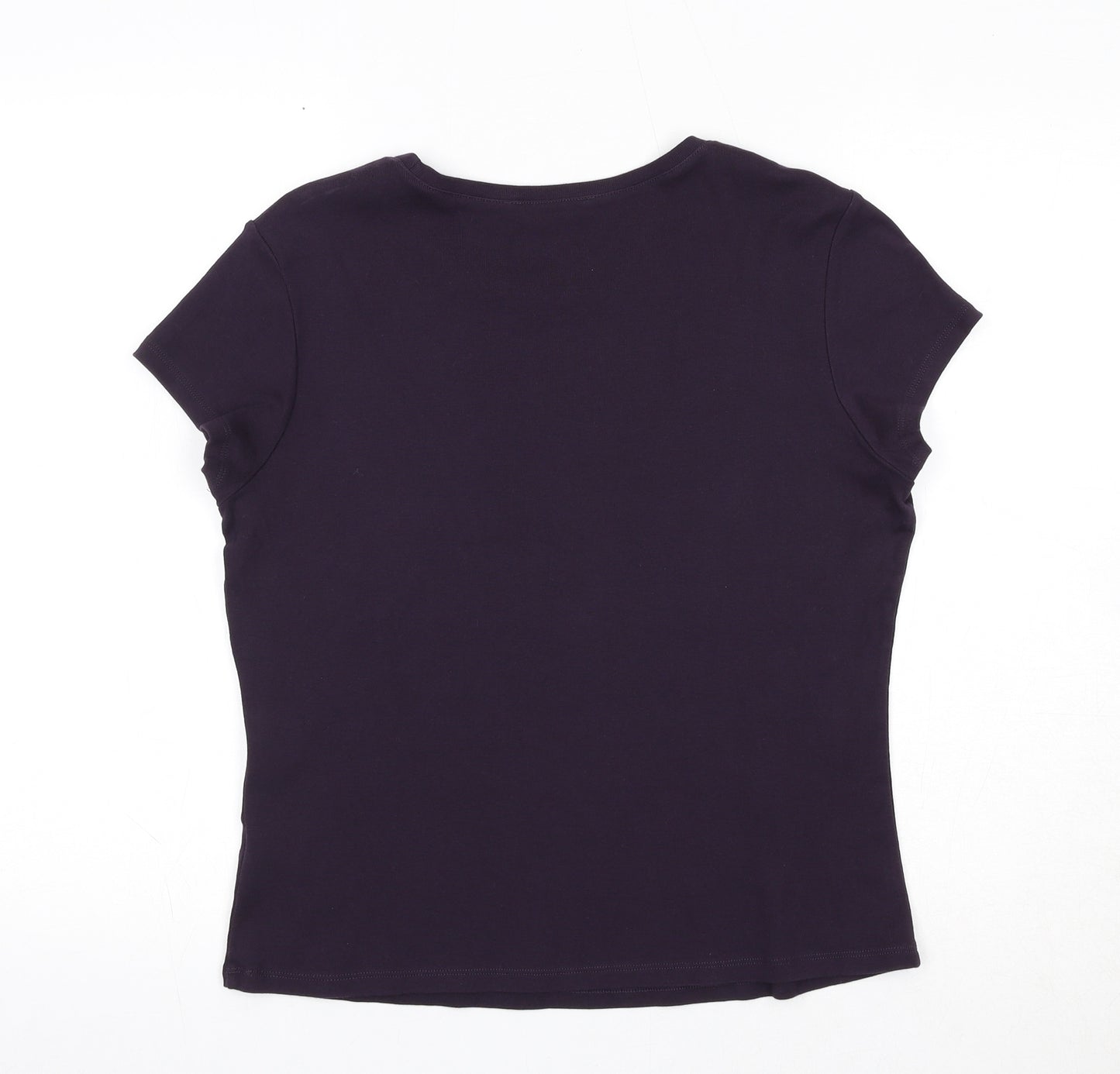 Marks and Spencer Womens Purple Cotton Basic T-Shirt Size 16 Round Neck