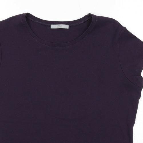 Marks and Spencer Womens Purple Cotton Basic T-Shirt Size 16 Round Neck