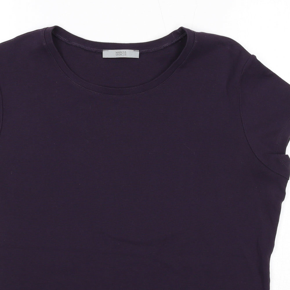Marks and Spencer Womens Purple Cotton Basic T-Shirt Size 16 Round Neck