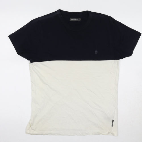 French Connection Mens Blue Colourblock Cotton T-Shirt Size M Round Neck