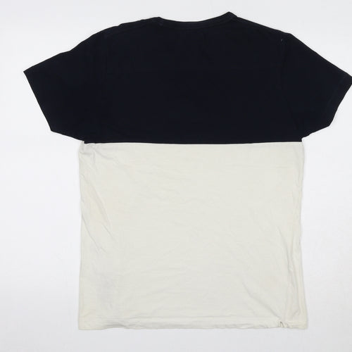 French Connection Mens Blue Colourblock Cotton T-Shirt Size M Round Neck