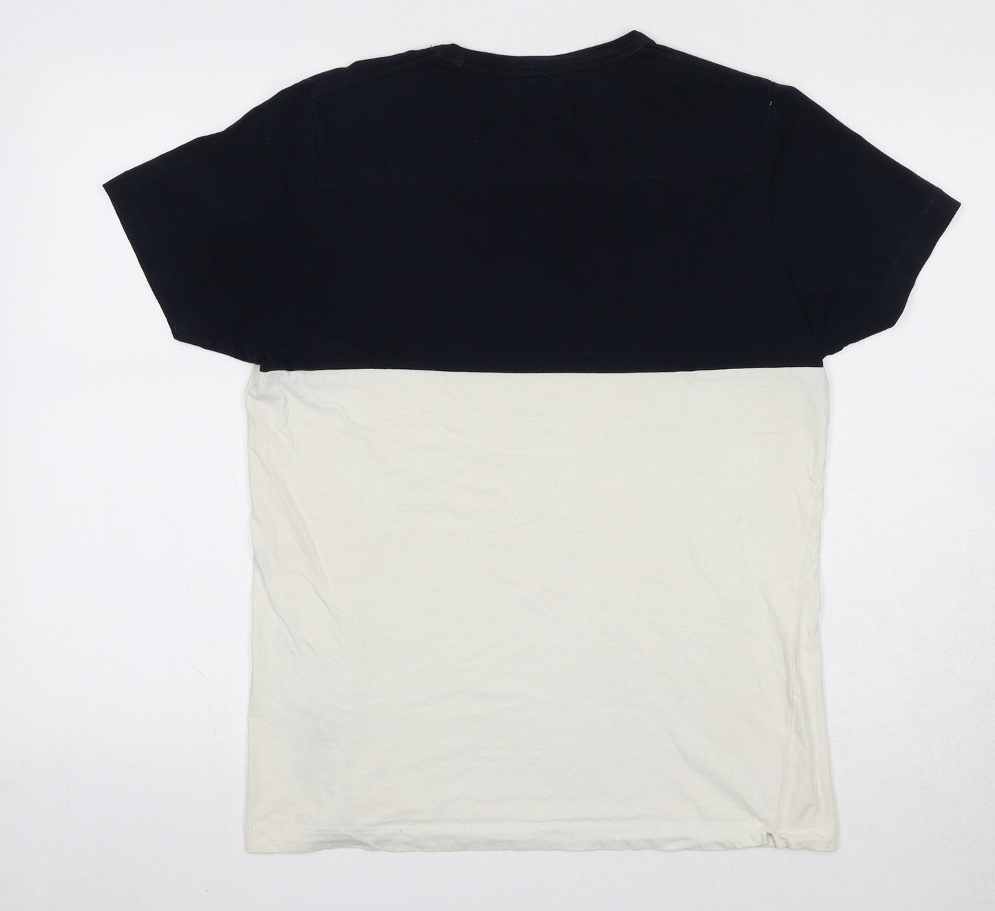 French Connection Mens Blue Colourblock Cotton T-Shirt Size M Round Neck