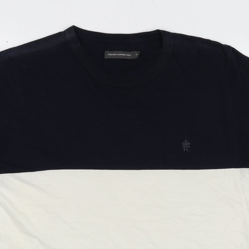 French Connection Mens Blue Colourblock Cotton T-Shirt Size M Round Neck