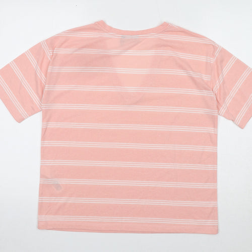 ASOS Womens Pink Striped Polyester Basic T-Shirt Size 8 V-Neck