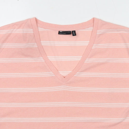 ASOS Womens Pink Striped Polyester Basic T-Shirt Size 8 V-Neck