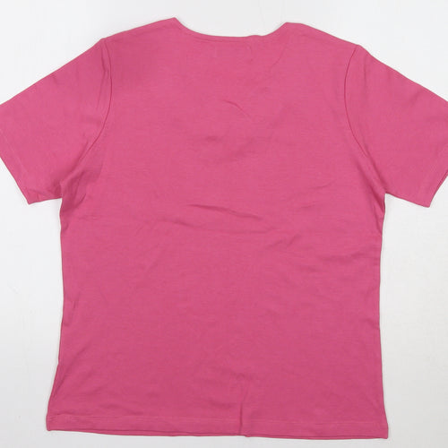 HONOR MILLBURN Womens Pink Cotton Basic T-Shirt Size 10 V-Neck