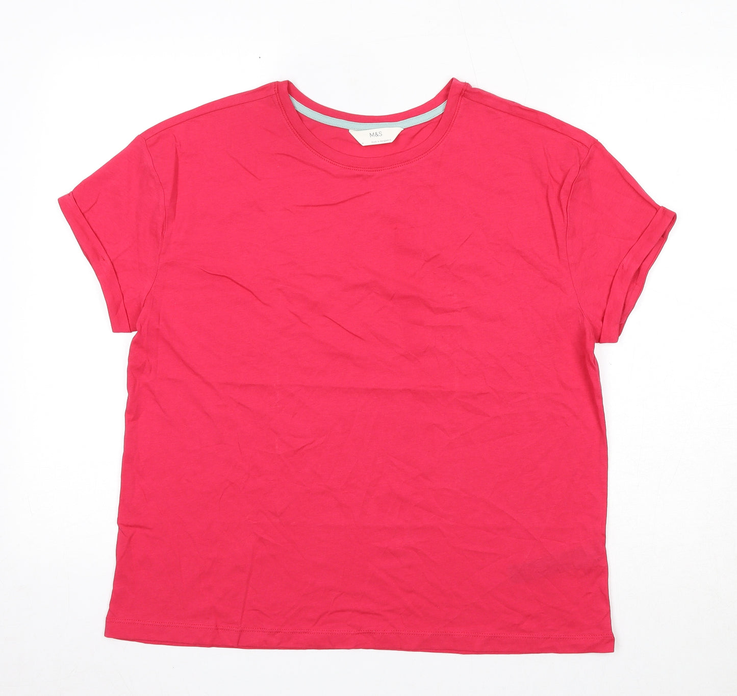 Marks and Spencer Womens Pink Cotton Basic T-Shirt Size M Round Neck