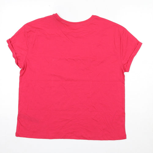 Marks and Spencer Womens Pink Cotton Basic T-Shirt Size M Round Neck