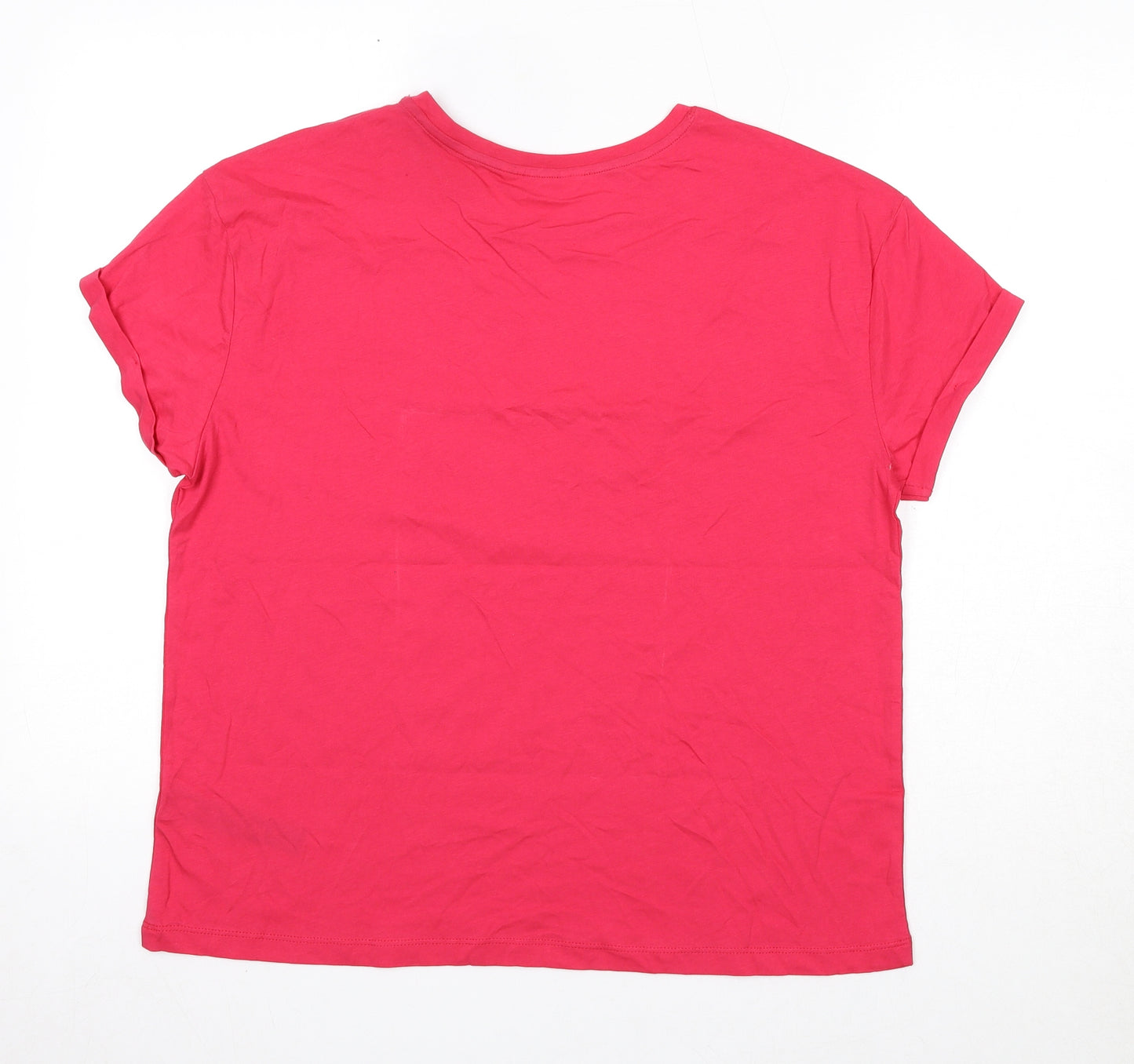 Marks and Spencer Womens Pink Cotton Basic T-Shirt Size M Round Neck