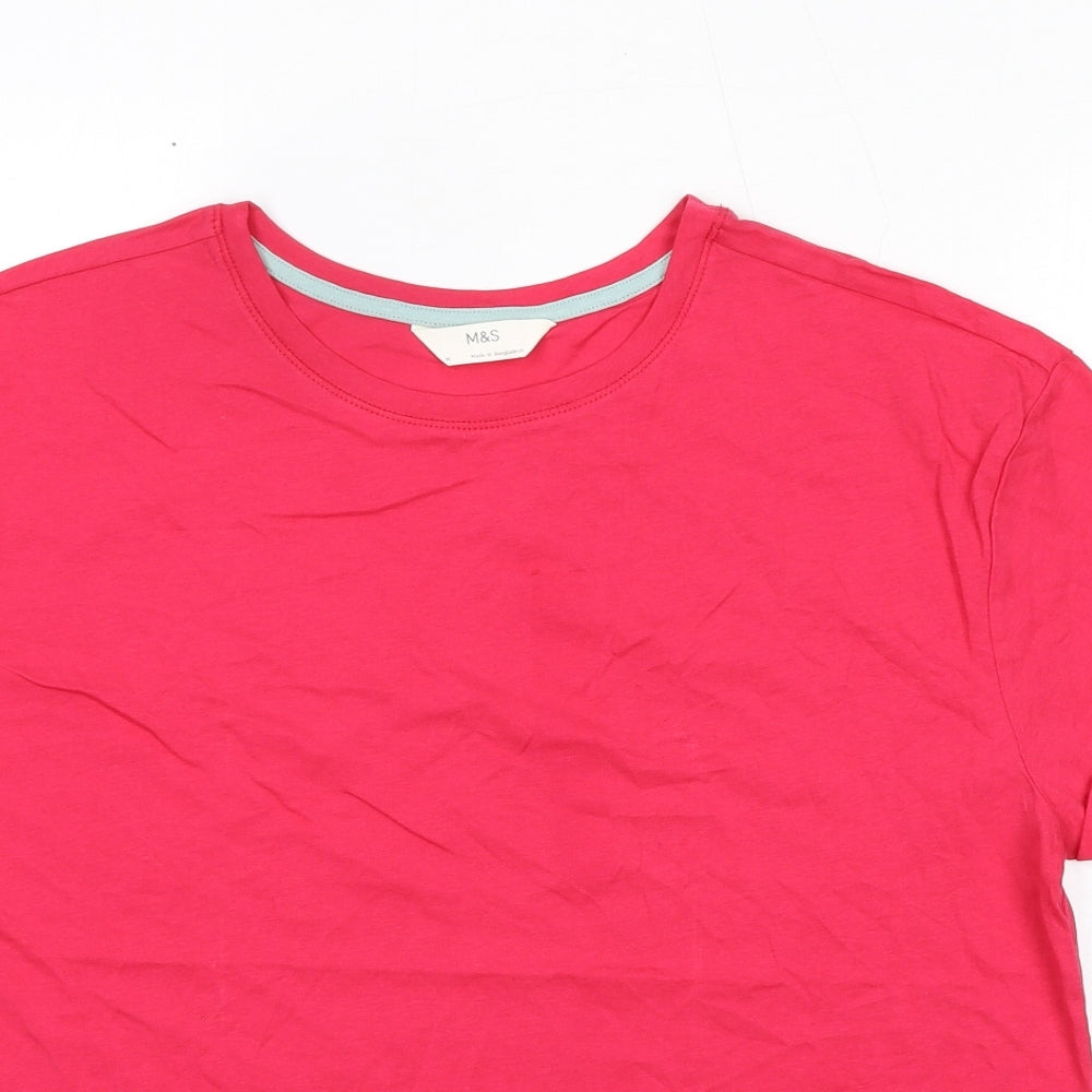 Marks and Spencer Womens Pink Cotton Basic T-Shirt Size M Round Neck