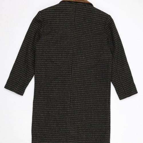 New York Womens Green Geometric Overcoat Coat Size 6 Button