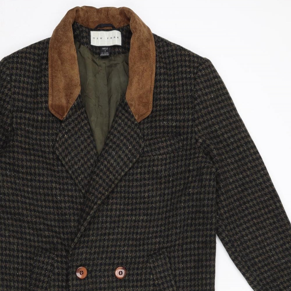 New York Womens Green Geometric Overcoat Coat Size 6 Button