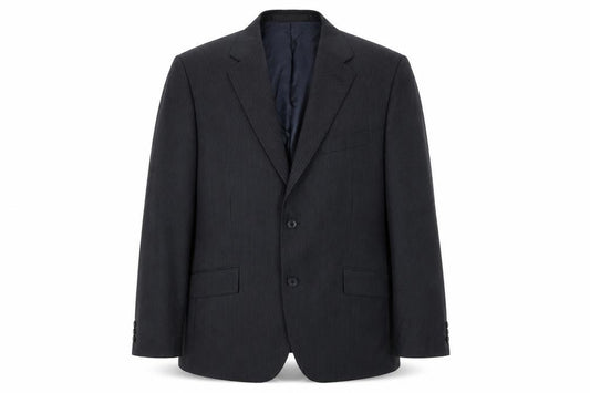 Front view of Autograph men’s blue striped polyester jacket suit jacket, size 42, regular