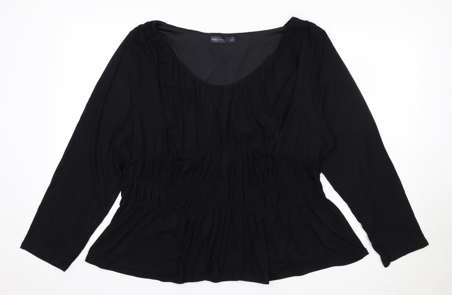 Marks and Spencer Womens Black Viscose Basic Blouse Size 22 Boat Neck - Peplum