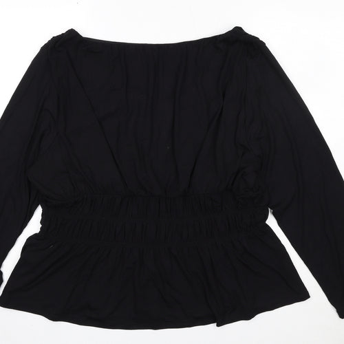 Marks and Spencer Womens Black Viscose Basic Blouse Size 22 Boat Neck - Peplum