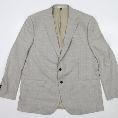 Marks and Spencer Mens Beige Plaid Polyester Jacket Suit Jacket Size 48 Regular