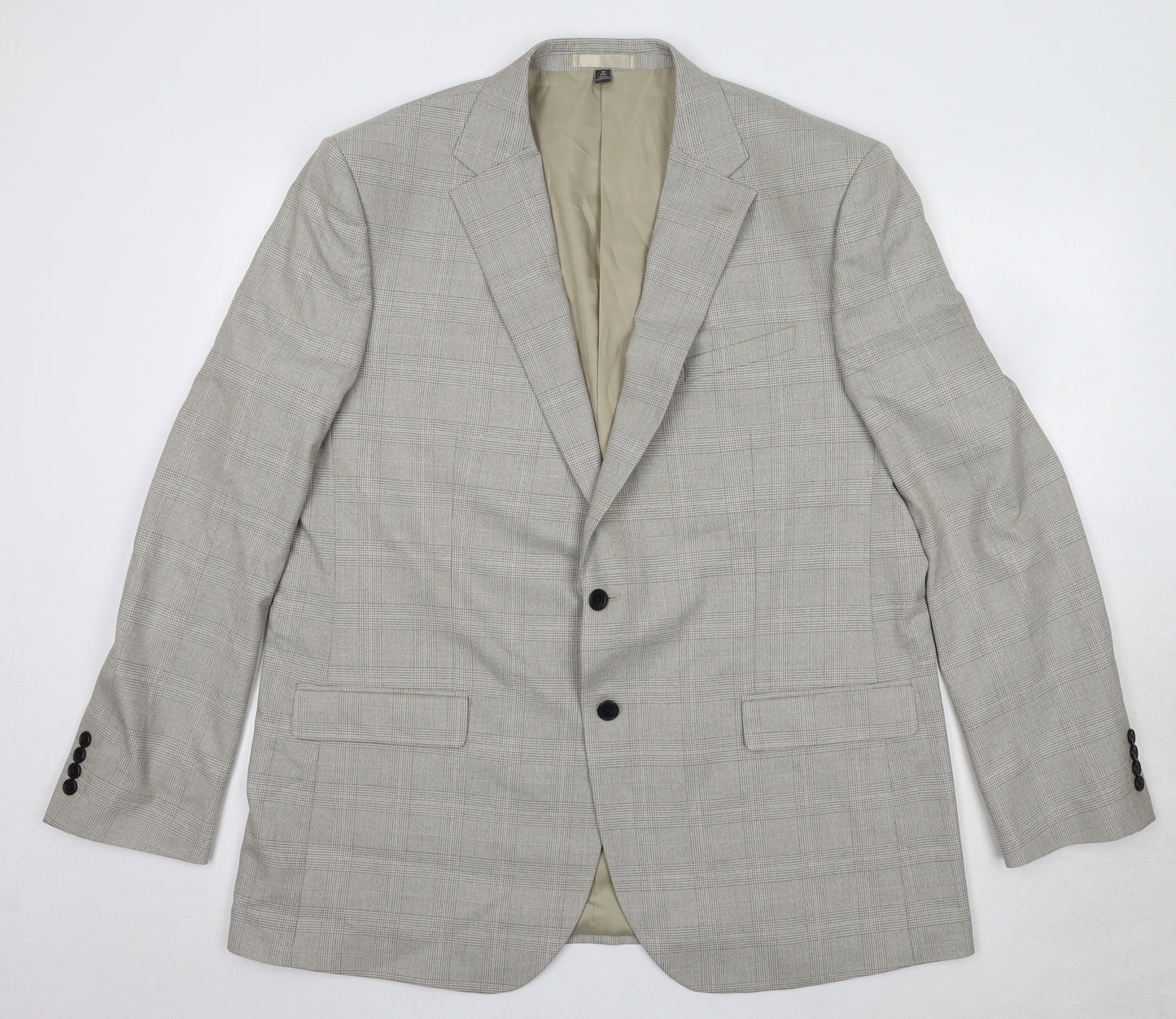 Marks and Spencer Mens Beige Plaid Polyester Jacket Suit Jacket Size 48 Regular
