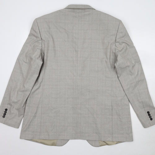 Marks and Spencer Mens Beige Plaid Polyester Jacket Suit Jacket Size 48 Regular