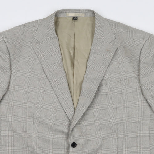 Marks and Spencer Mens Beige Plaid Polyester Jacket Suit Jacket Size 48 Regular