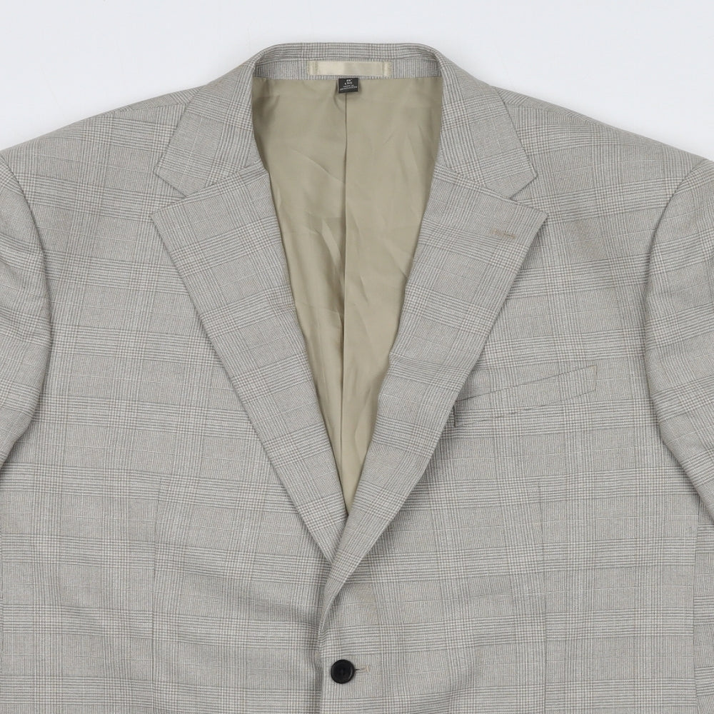 Marks and Spencer Mens Beige Plaid Polyester Jacket Suit Jacket Size 48 Regular