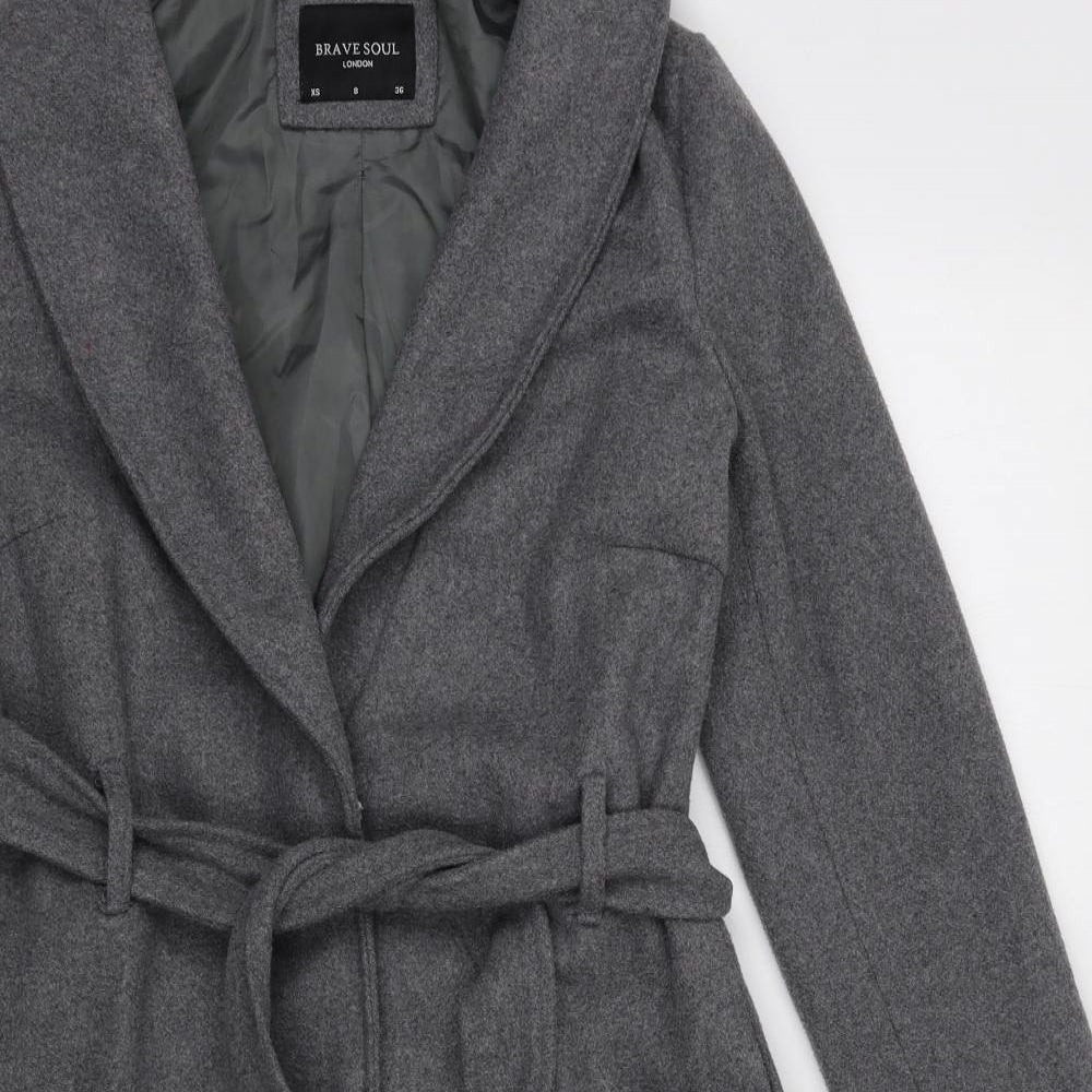 Brave Soul Womens Grey Overcoat Coat Size XS Tie