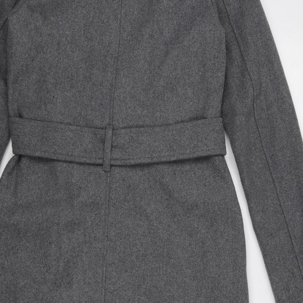 Brave Soul Womens Grey Overcoat Coat Size XS Tie