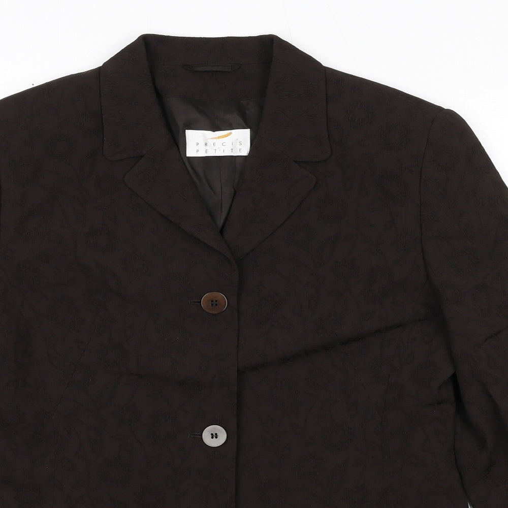 Precis Petite Womens Brown Floral Acetate Jacket Suit Jacket Size 10