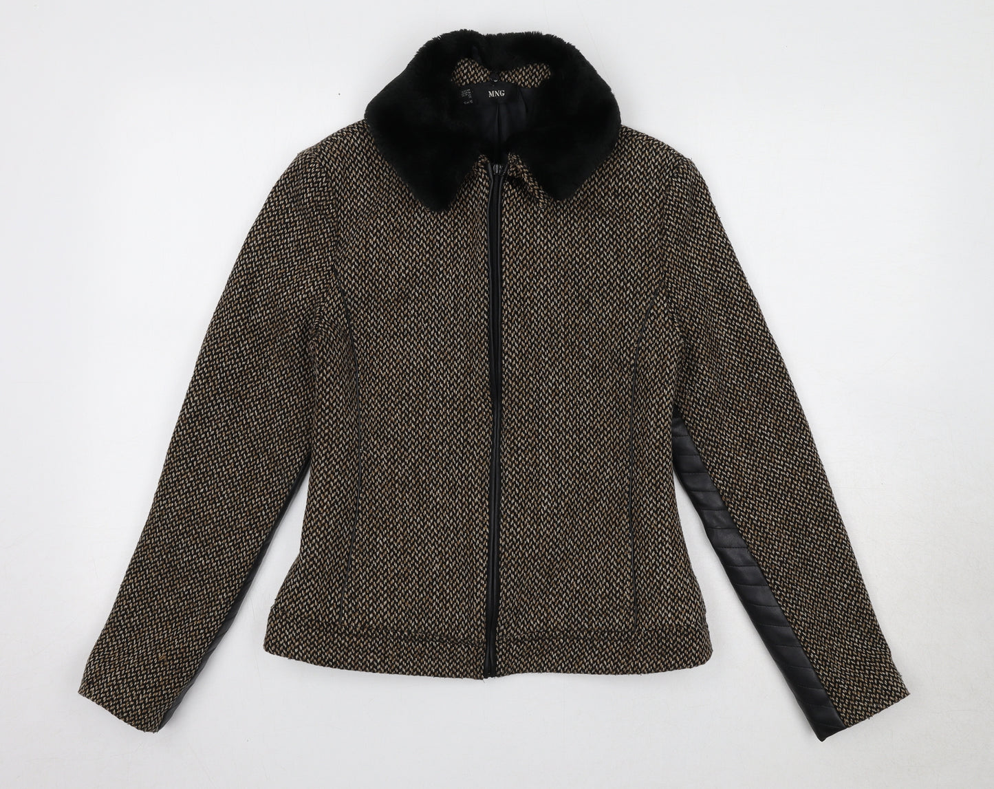 Mango Womens Brown Geometric Jacket Size M Zip