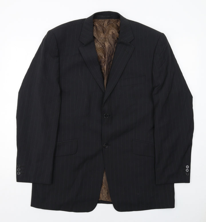 Burton Mens Black Striped Polyester Jacket Suit Jacket Size 42 Regular