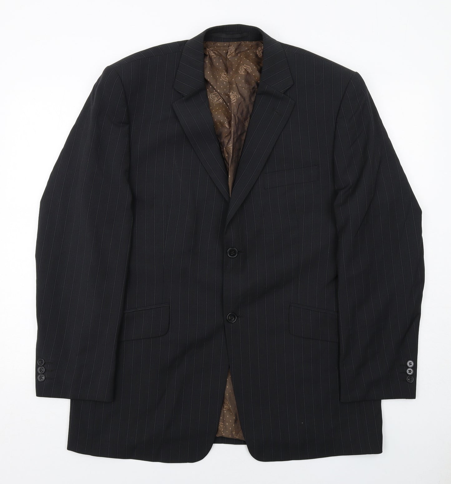 Burton Mens Black Striped Polyester Jacket Suit Jacket Size 42 Regular