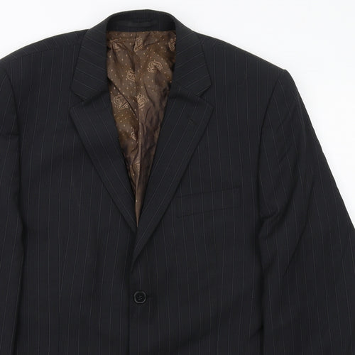 Burton Mens Black Striped Polyester Jacket Suit Jacket Size 42 Regular