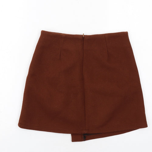 Elpaine Womens Brown Polyester A-Line Skirt Size S Zip