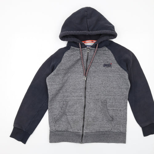 Superdry Mens Grey Cotton Full Zip Hoodie Size M