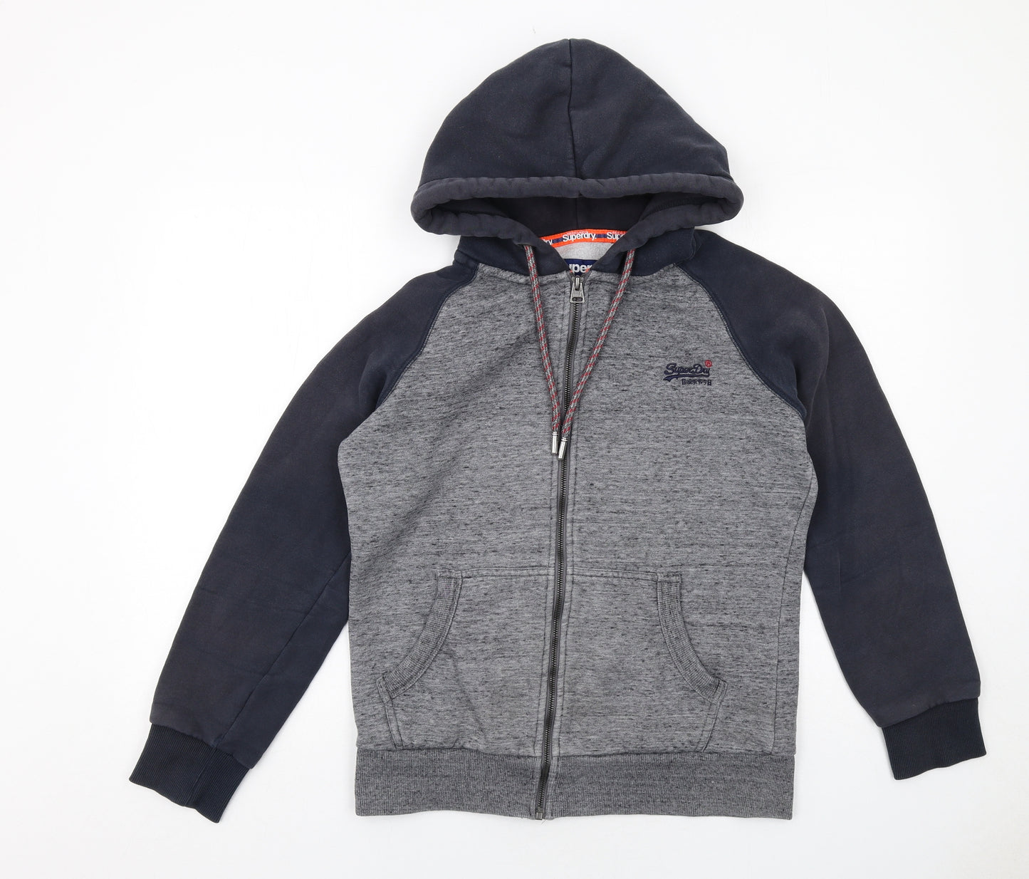 Superdry Mens Grey Cotton Full Zip Hoodie Size M