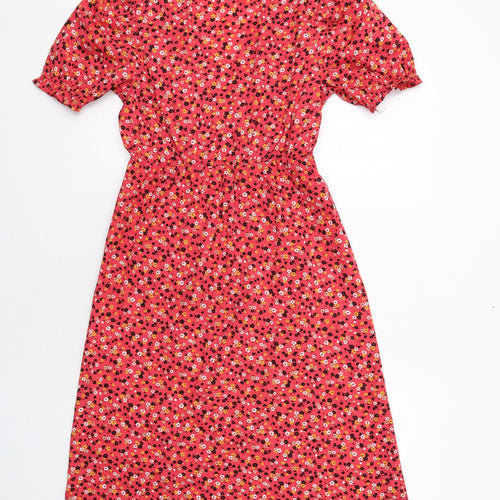 New Look Womens Red Floral Polyester A-Line Size 6 V-Neck Pullover